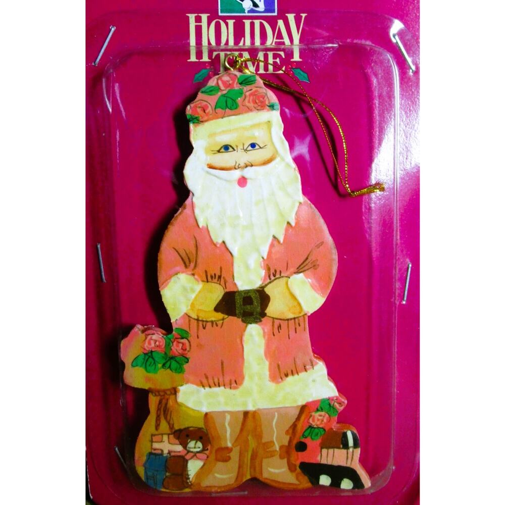 Holiday Time Santa Wood Ornament 5 inches Red Suit Traditional Christmas Decor